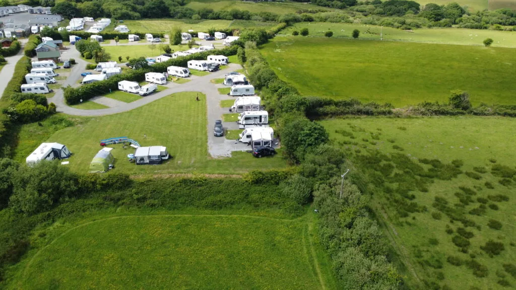 Aerial view of Hungerford Farm Caravan Park in Pembrokeshire